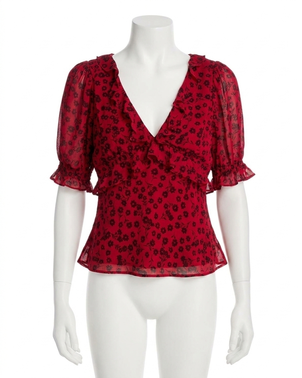 NEW RAILS miramar ruffled top in carmine daisies